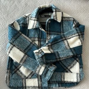 Blue Plaid Boxy Zara Jacket